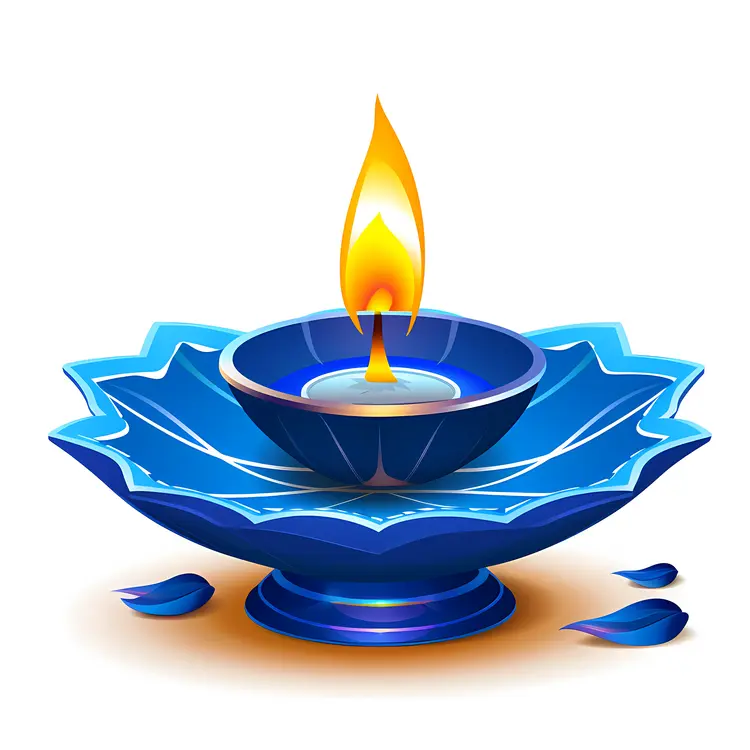 Blue Oil Lamp with Flame for Diwali Celebration