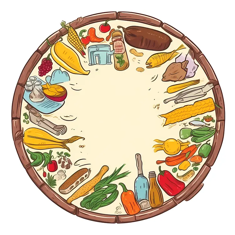 Colorful Food Circle Illustration for Thanksgiving