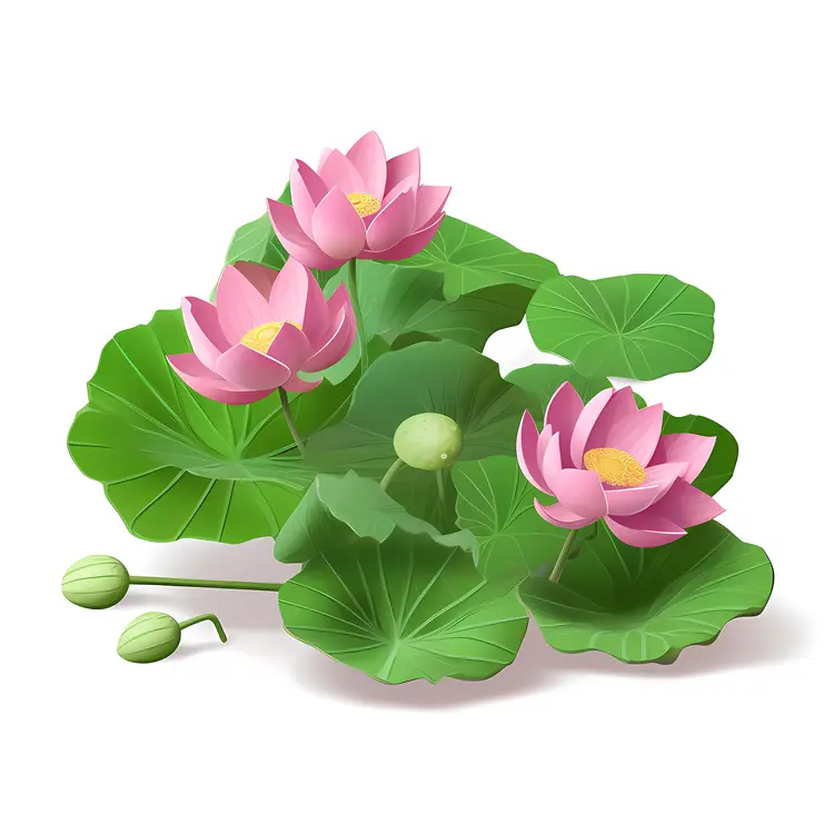 Beautiful Pink Lotus Flowers with Green Leaves