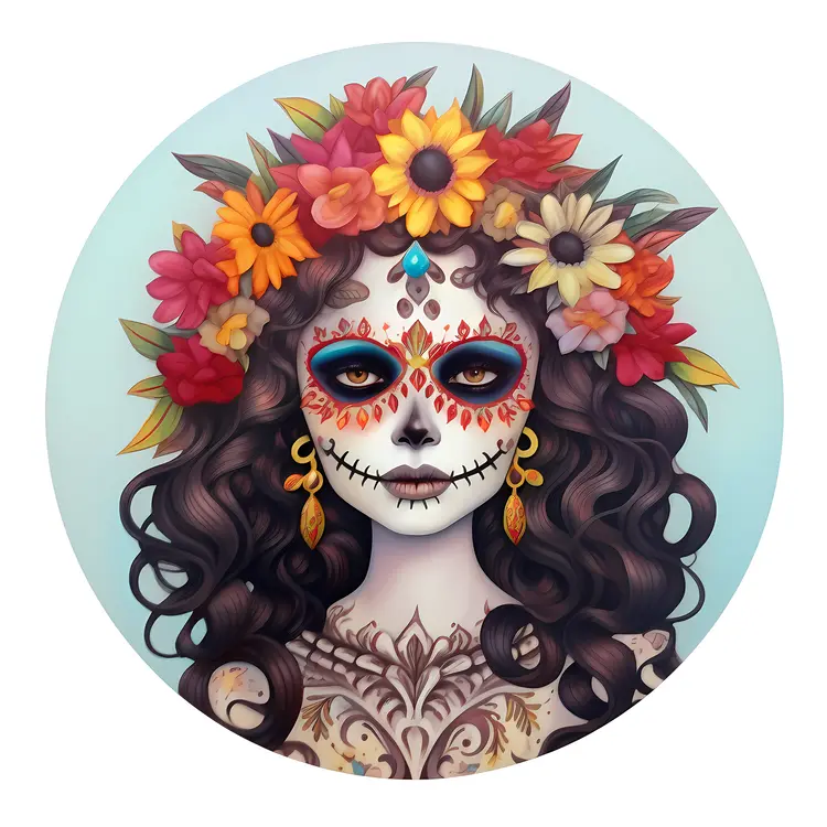 Beautiful Sugar Skull with Floral Crown for Day of the Dead