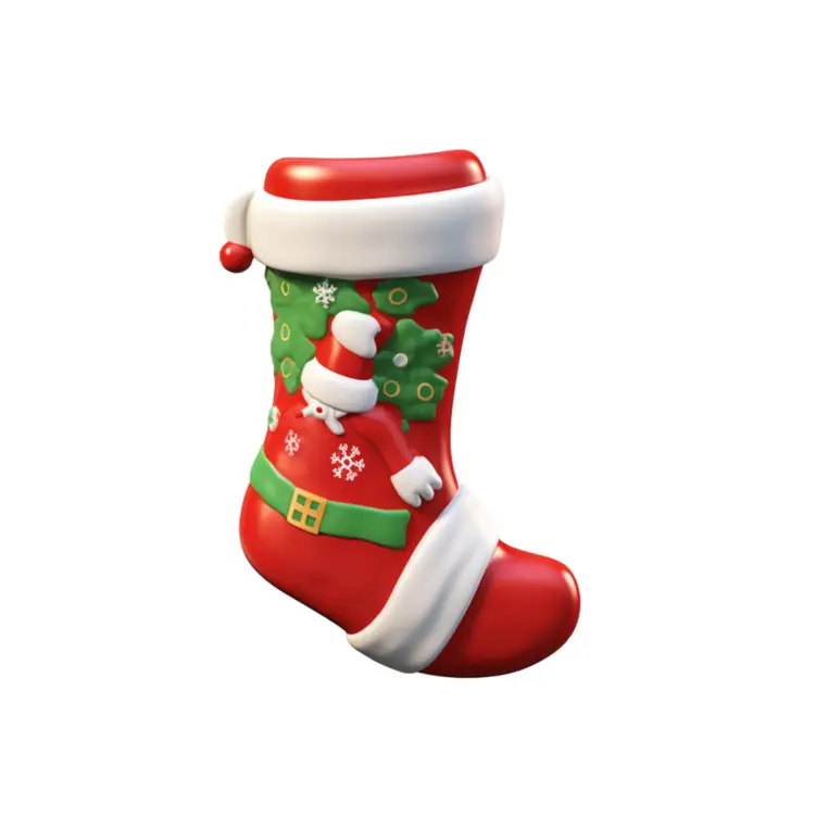 Red Christmas Stocking with Santa Claus and Snowflakes