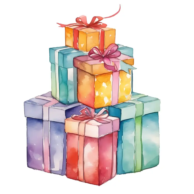 Stack of Colorful Gift Boxes with Ribbons