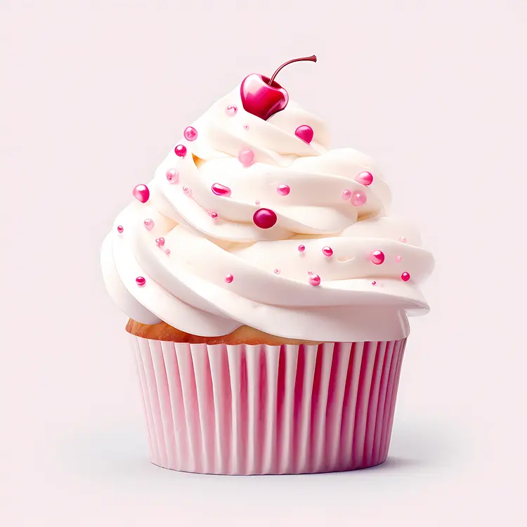 Pink Cupcake with Cherry and Sprinkles