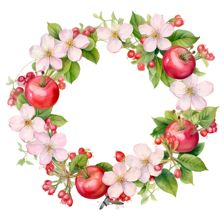 Apple Blossom Wreath with Red Apples