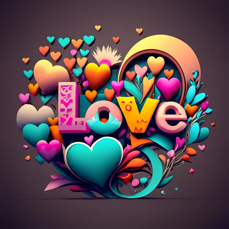 Love Text with Colorful Hearts