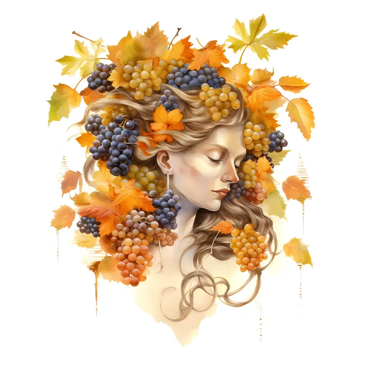 Autumn Grapes and Leaves Illustration
