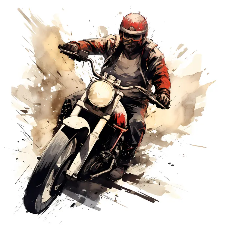 Illustrated Biker on Black Motorcycle