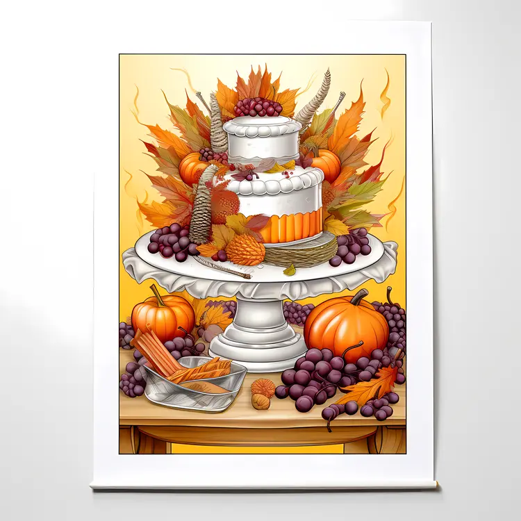 Autumn Harvest Cake with Pumpkins and Grapes