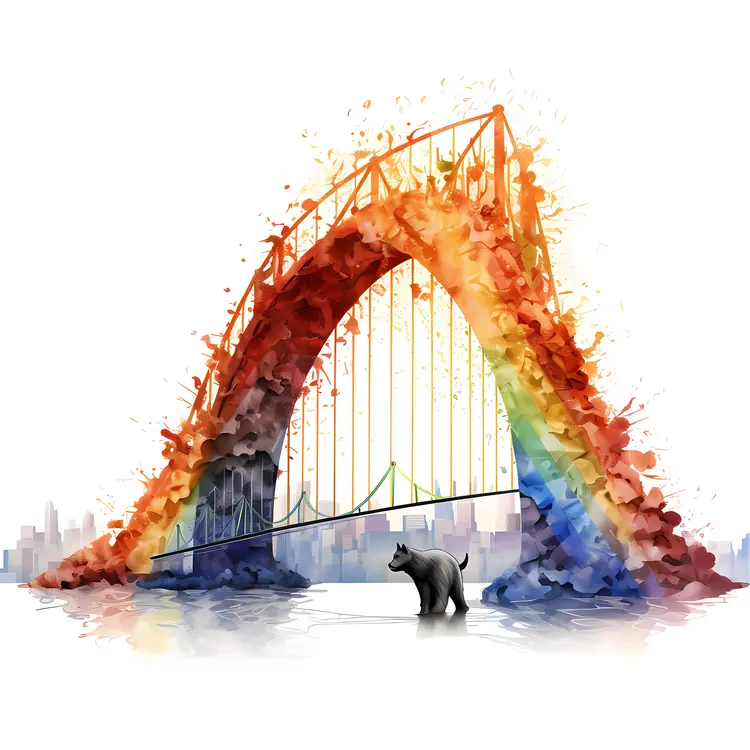 Vibrant Rainbow Bridge with a Bear