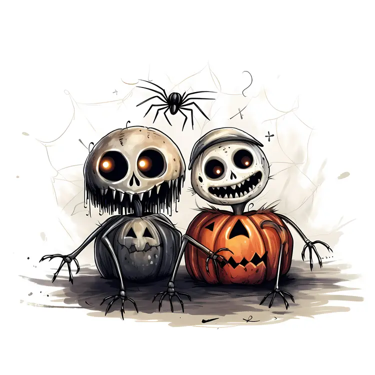 Cute Skeleton Spiders with Pumpkin
