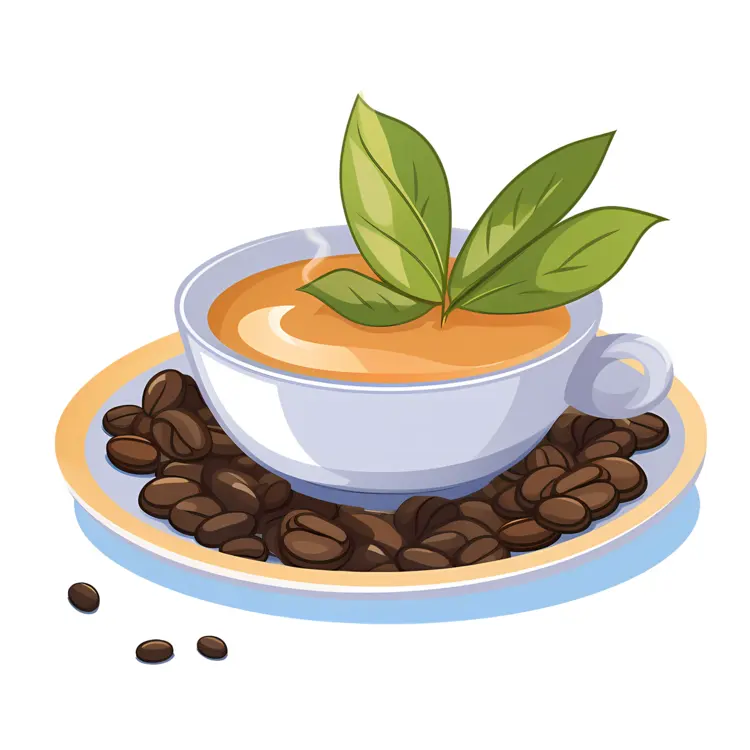 Coffee Cup with Beans and Leaves Illustration