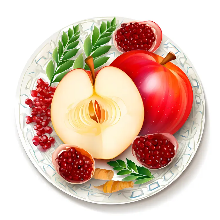 Apple and Pomegranate on a Plate for Rosh Hashanah