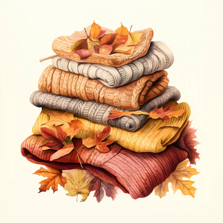 Stack of Fall Sweaters with Leaves
