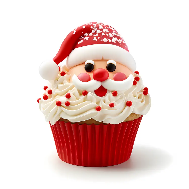 Santa Claus Cupcake with Red Frosting
