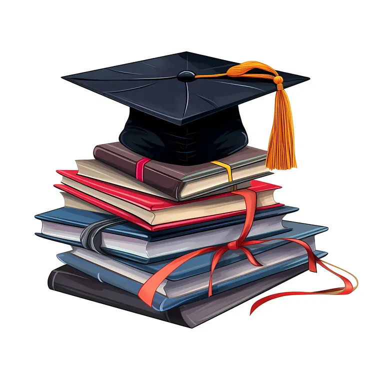 Graduation Cap on Stack of Books