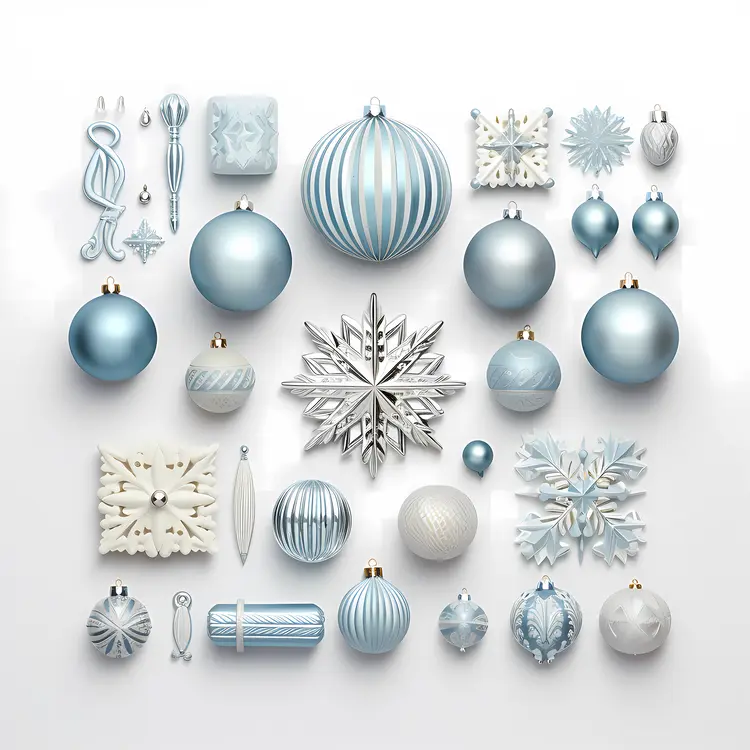 Blue and Silver Christmas Ornaments with Snowflakes