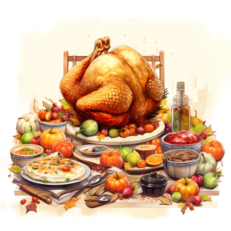 Thanksgiving Turkey with a Variety of Dishes