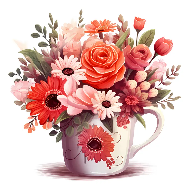 Charming Floral Mug with Red and Pink Flowers