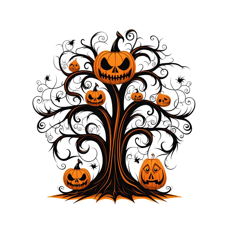 Halloween Tree with Pumpkins