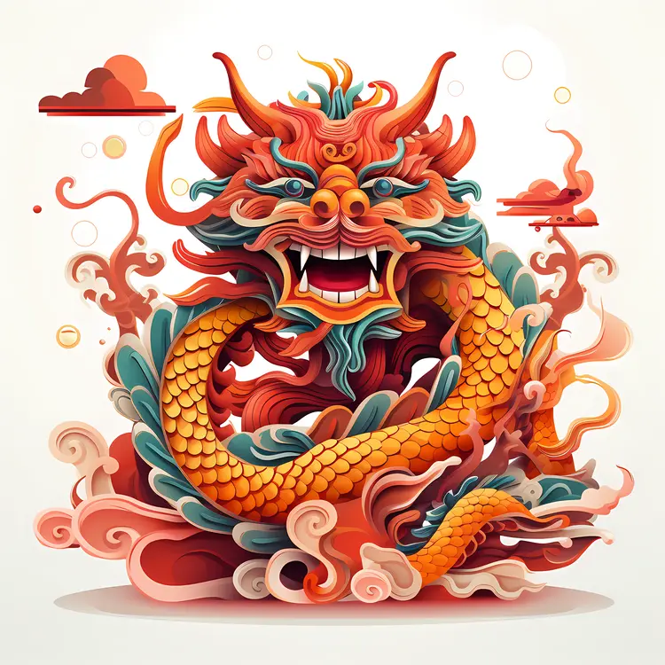 Golden Dragon with Fiery Details