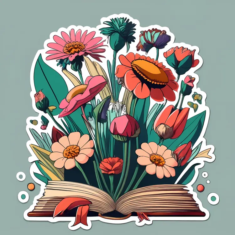 Open Book with Blooming Flowers