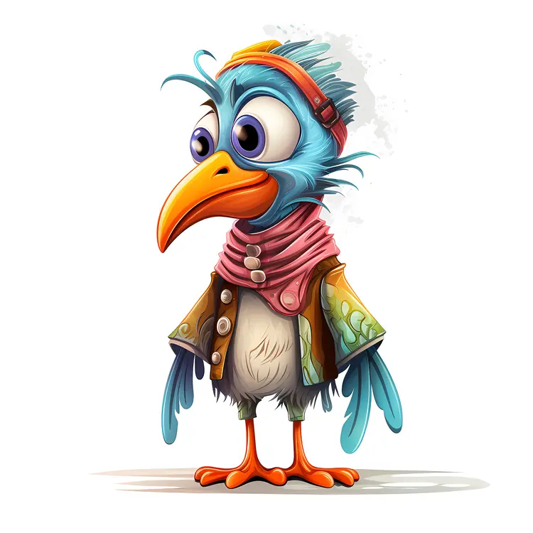 Cute Cartoon Bird in Colorful Clothing