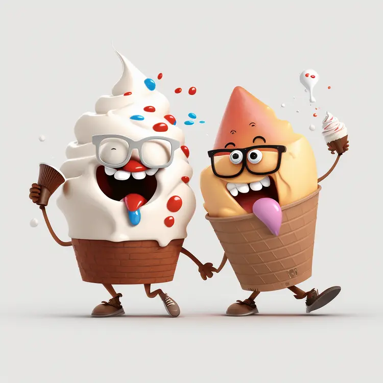 Happy Cartoon Ice Cream Cones