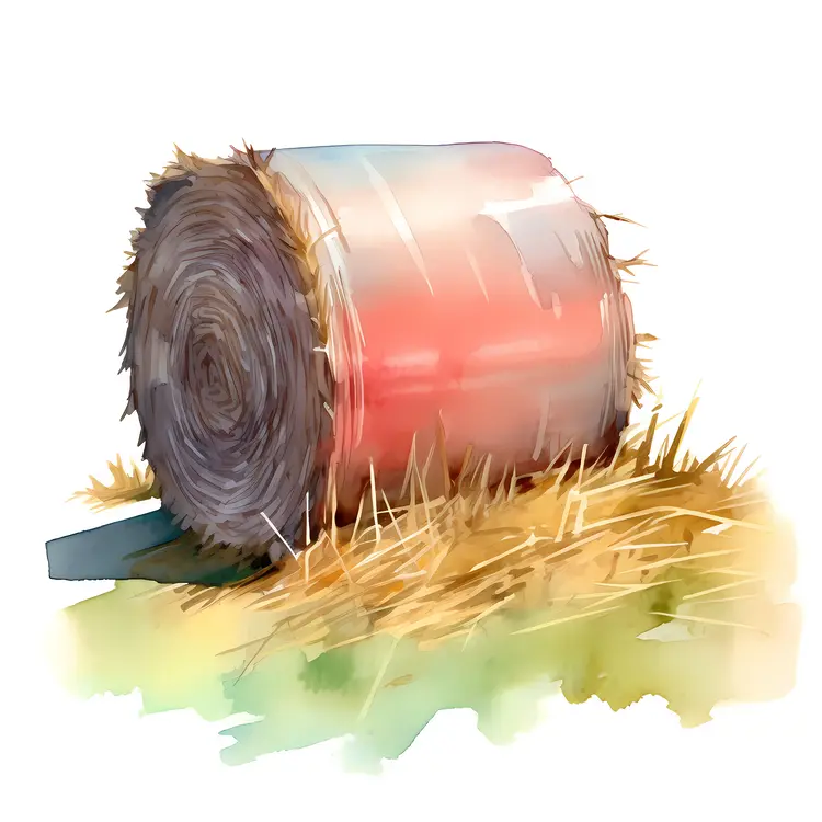 Watercolor Hay Bale on a Farm