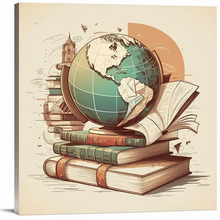 Globe and Books Illustration for Education Concept
