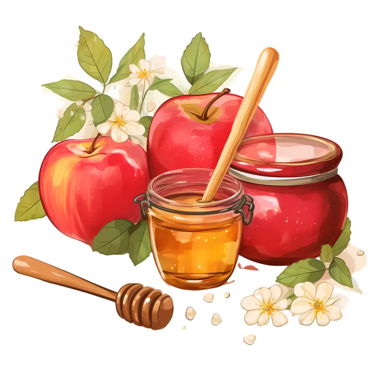 Apples and Honey Jar with Flowers