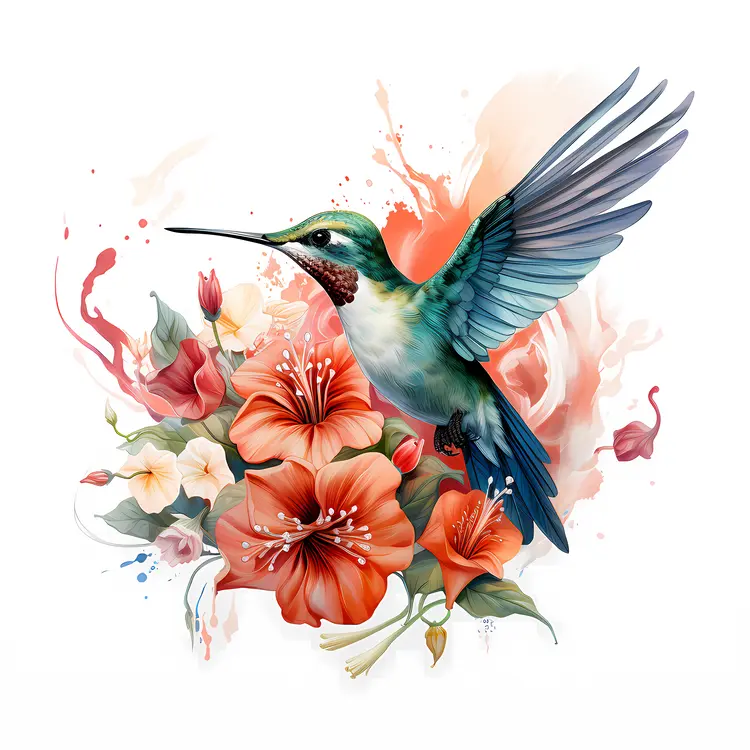 Hummingbird with Flowers