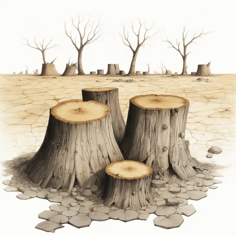 Tree Stumps in a Dry
 Barren Landscape