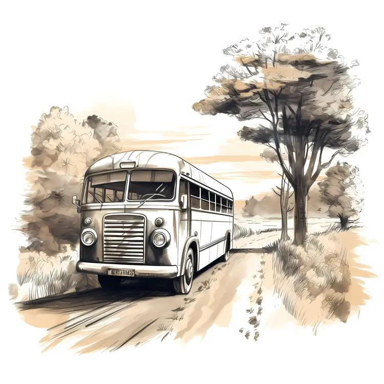 Vintage Bus on a Rural Road