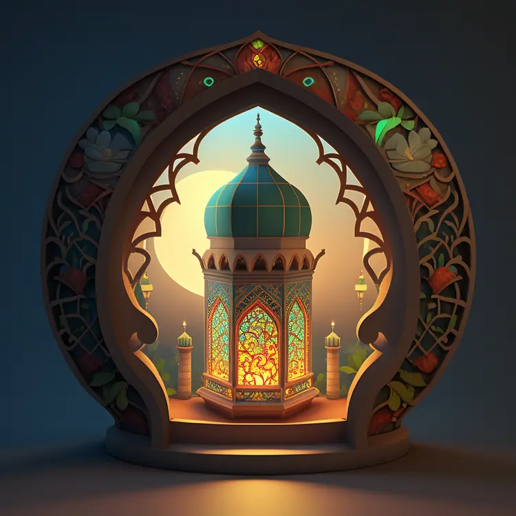 Intricate Lantern with Islamic Architecture Design for Ramadan
