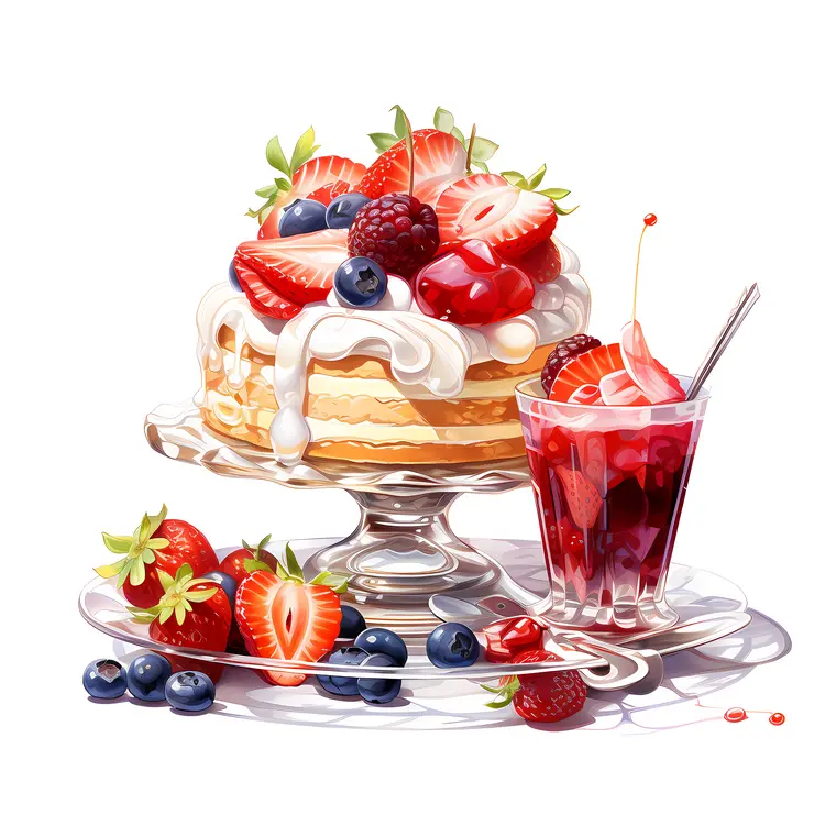 Delicious Fruit Cake with Berries and Cream