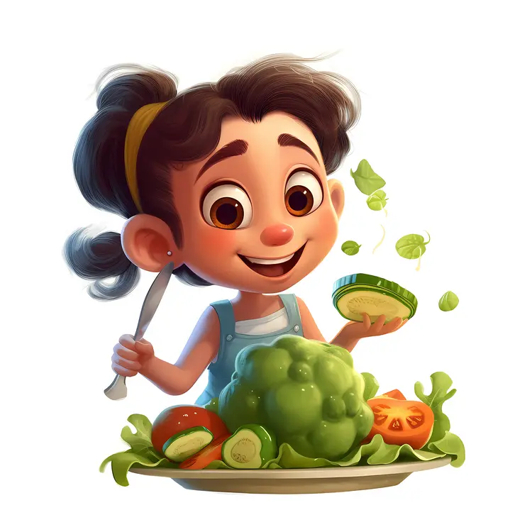 Happy Girl with Fresh Salad