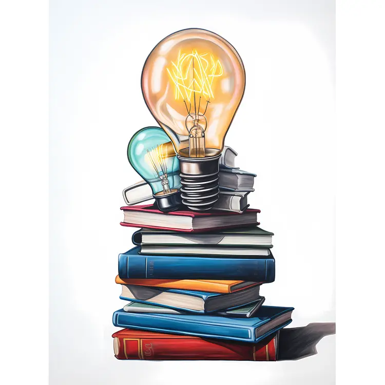 Light Bulb on Stack of Books for Knowledge and Education Concept