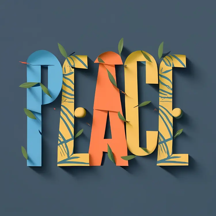 Colorful Peace Text with Leaf Design