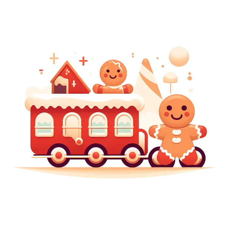 Gingerbread Man with Train in Snow