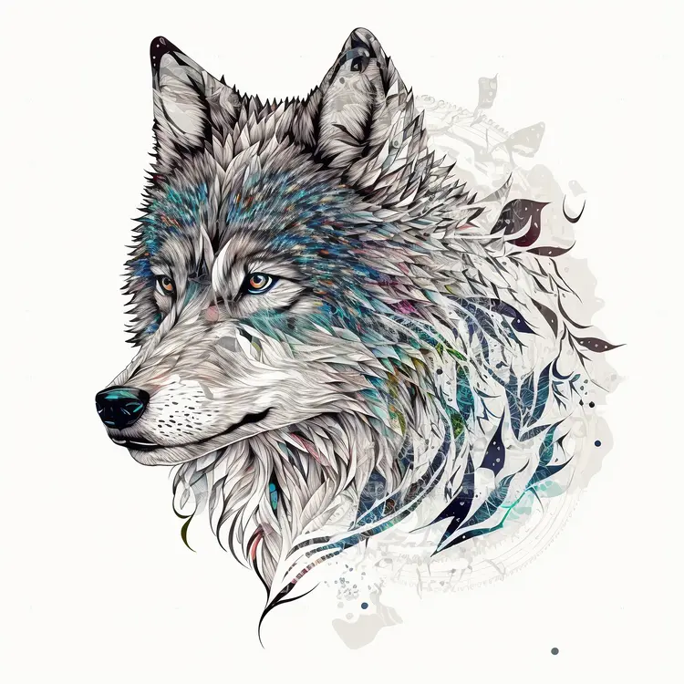 Artistic Wolf Illustration with Colorful Details