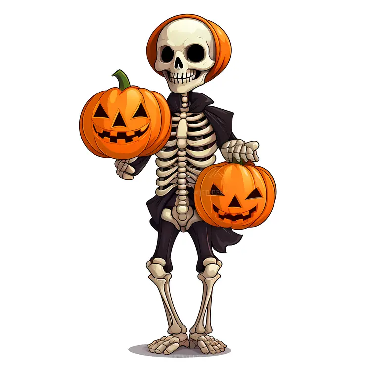 Skeleton Holding a Pumpkin