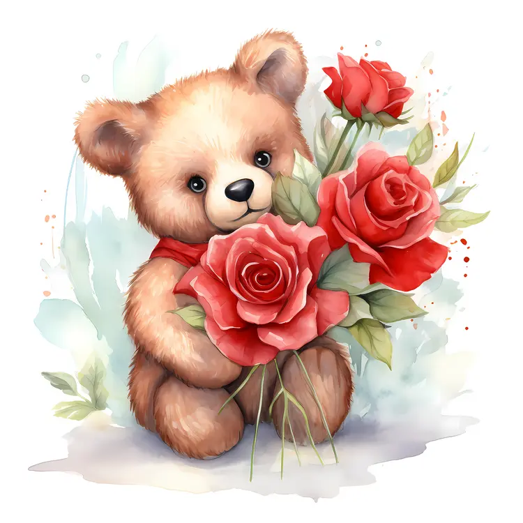 Teddy Bear with Roses and Red Bow