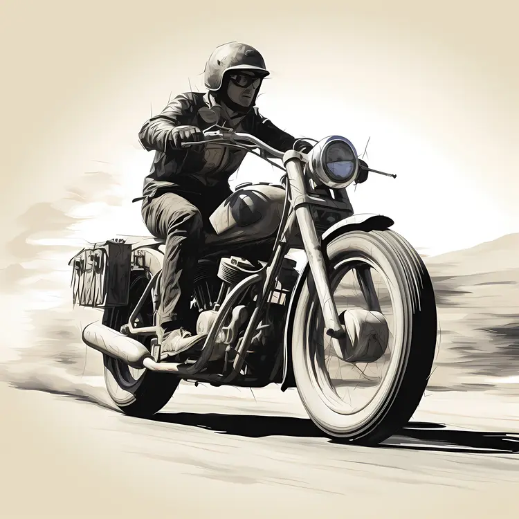 Vintage Motorcyclist in Black and White
