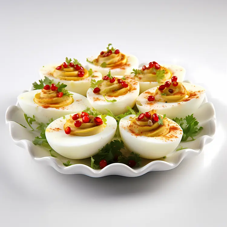 Deviled Eggs with Red Pepper Garnish
