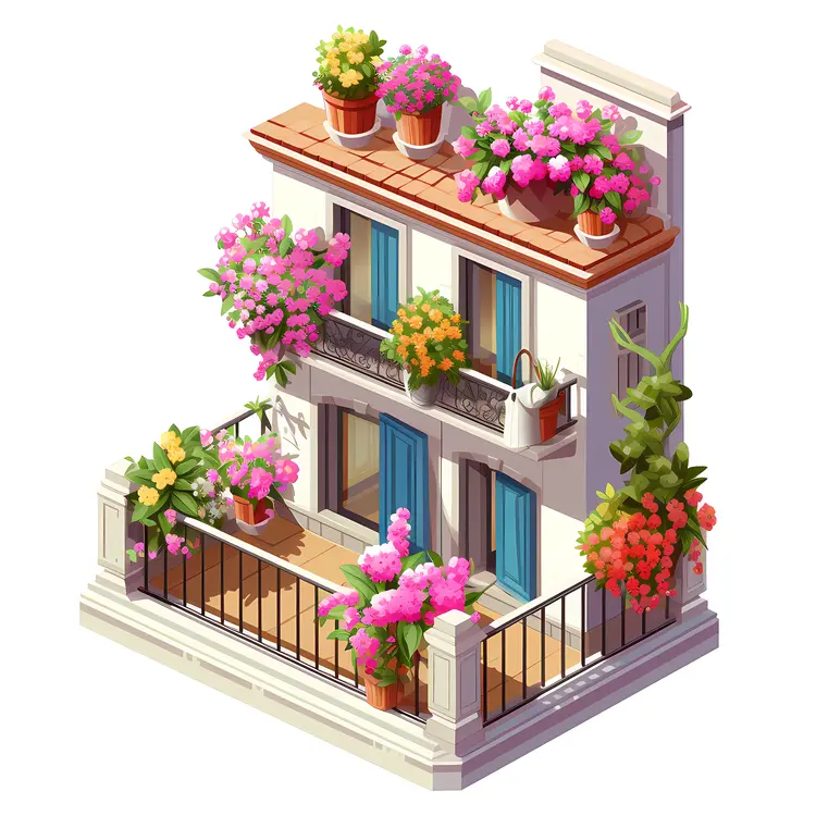 Flower Balcony with Colorful Flowers