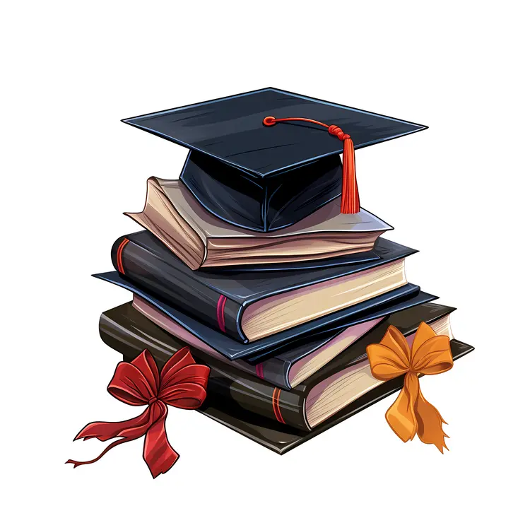 Graduation Cap on Stack of Books