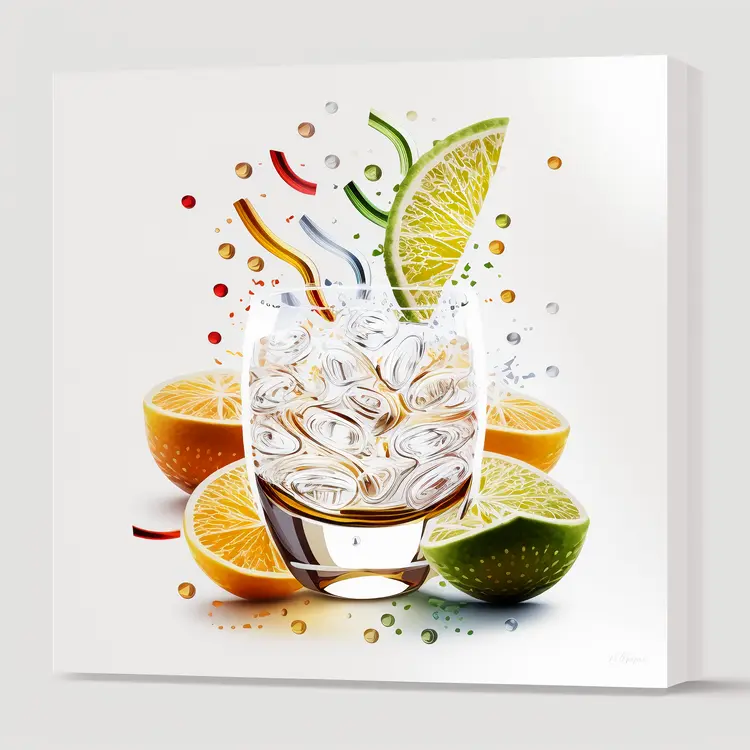 Refreshing Glass of Water with Citrus Fruits and Ice Cubes