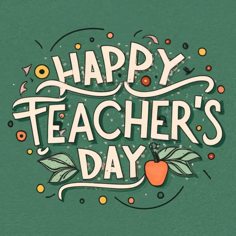 Happy Teacher's Day with Apple and Leaves
