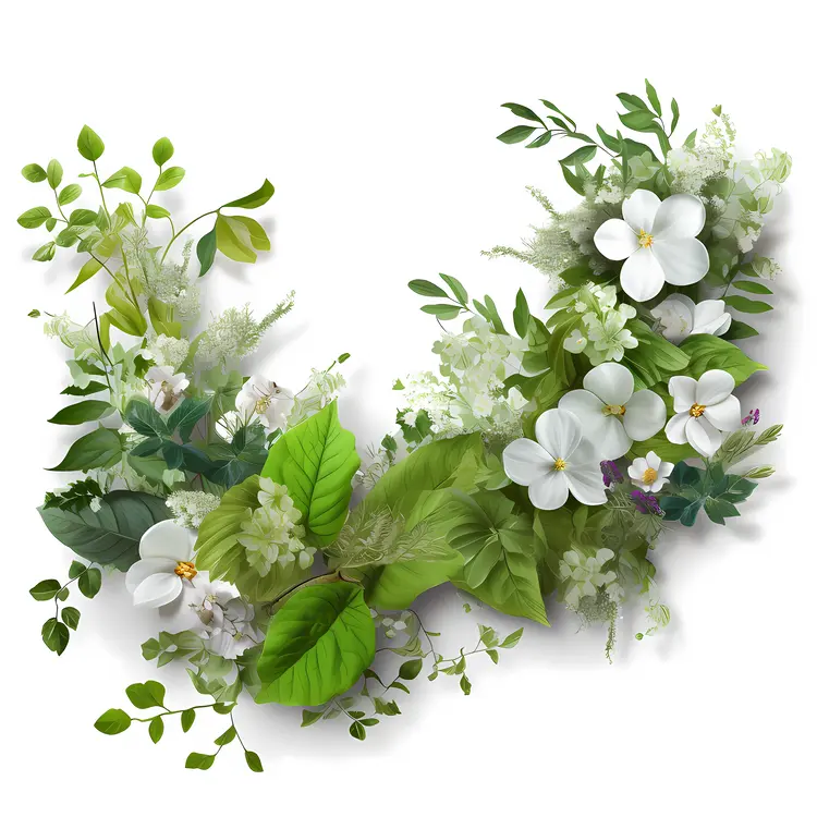 White Flowers with Green Leaves