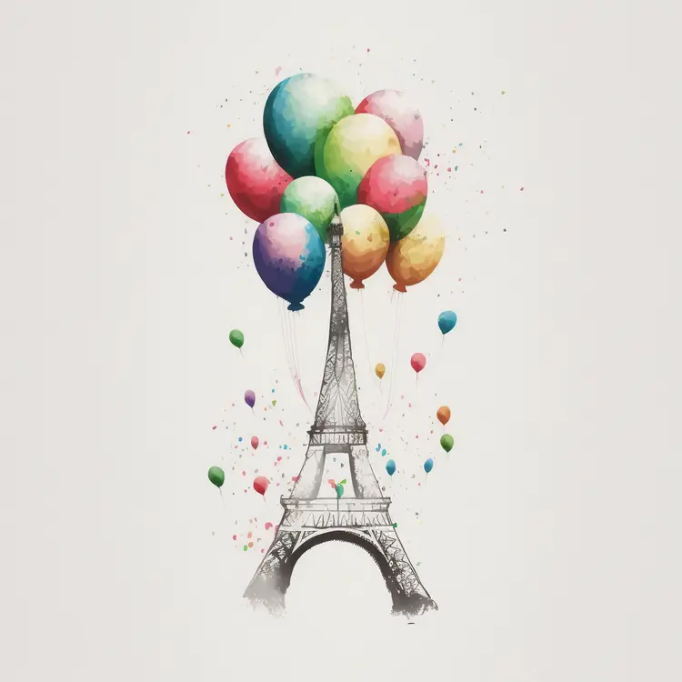 Eiffel Tower with Colorful Balloons Illustration